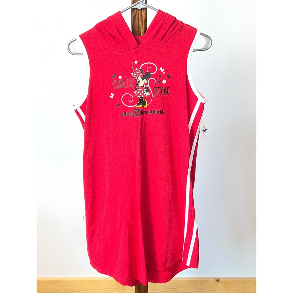 Disney Parks Minnie Mouse Red Sleeveless Hooded Dress Girl XL Fearless & Strong